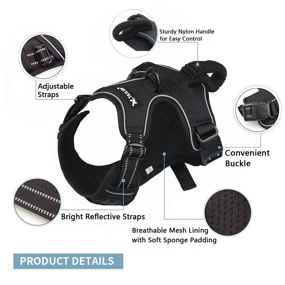Reflective Nylon Dog Harness Tactical No Pull Adjustable Medium Large Naughty Dog Vest Safety Lead Walking Running Harness