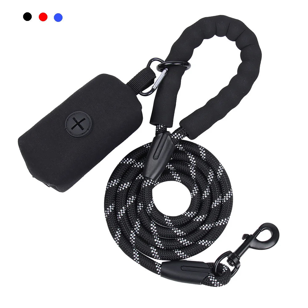 Durable Dog Leash with Poop Bag Dispenser Strong Reflective Pet Rope Walking Training Round Leash Belt For Dogs Cats Pet Ropes
