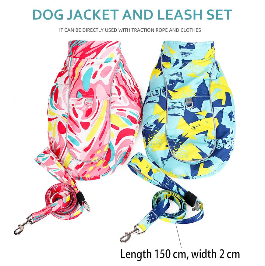 2022 New Winter Pet Dog Jacket Vest Harness Waterproof Reflective Dogs Clothing Coat Warm Outfits Pet Clothes Vest with Leash