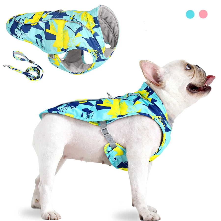 2022 New Winter Pet Dog Jacket Vest Harness Waterproof Reflective Dogs Clothing Coat Warm Outfits Pet Clothes Vest with Leash