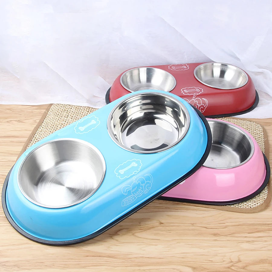 Pet Feeding Double Bowls Dog Cat Food Station Stainless Steel Water Food Bowls Feeder Solution for Dogs Cats supplies