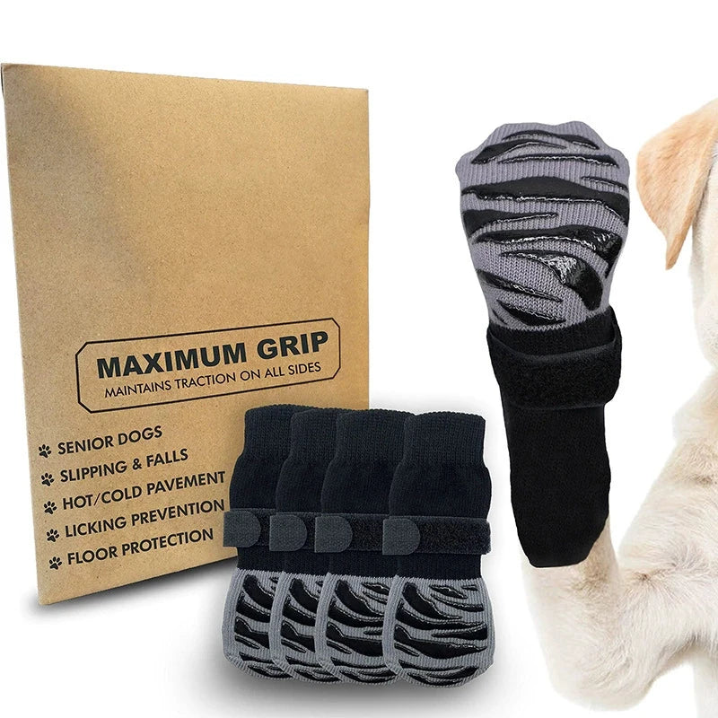 Anti-Slip Pet Dog Socks Paw Protector Traction Control Adjustable Indoor Wear Knitted Pet Socks Machine Washable 4pcs/pack