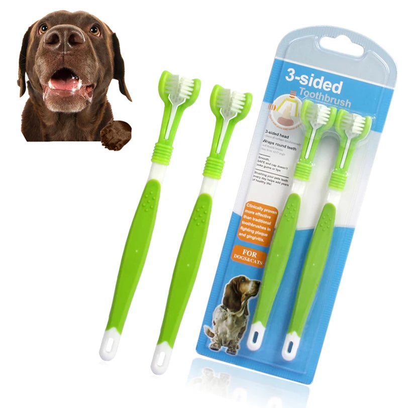Pet Toothbrush Kit Three Sided Dog Brush Toothpaste Addition Bad Breath Tartar Teeth Care Dog Cat Cleaning Mouth Dog toothbrush