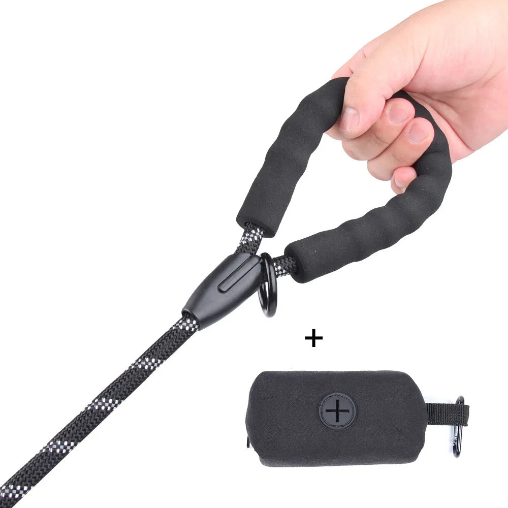 Durable Dog Leash with Poop Bag Dispenser Strong Reflective Pet Rope Walking Training Round Leash Belt For Dogs Cats Pet Ropes