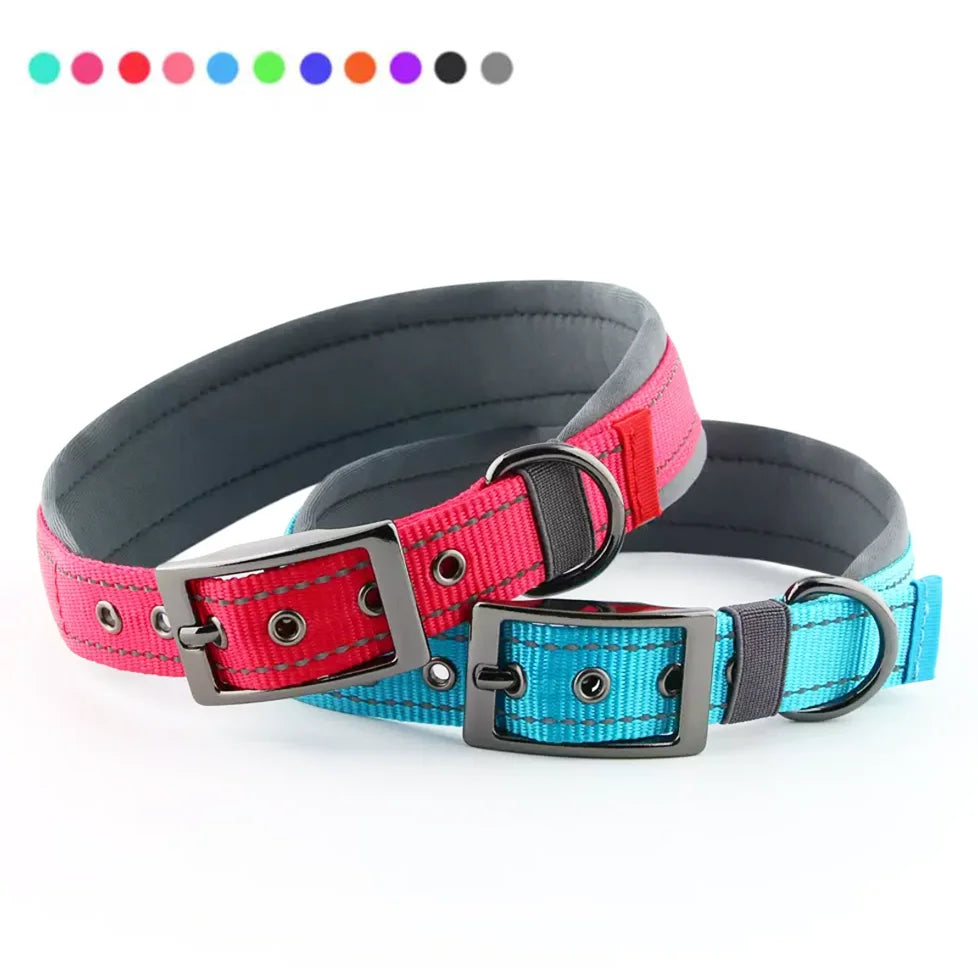 New Padded Dog Collars for small Medium large Dogs Reflective Wide Pet Collars Adjustable Heavy Duty Nylon Neoprene Dog Collar
