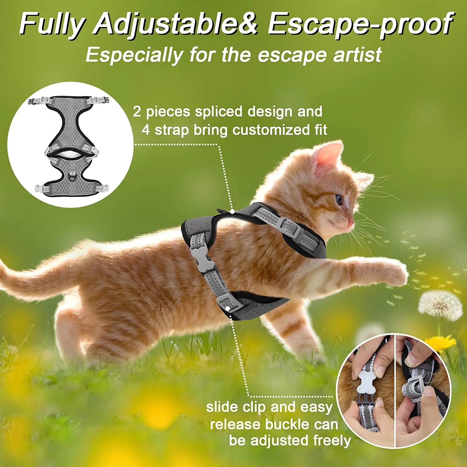 Cat Dog Adjustable Harness Vest Walking Lead Leash For Puppy Dogs Collar Polyester Mesh Harness For Small Medium Dog Cat Pet