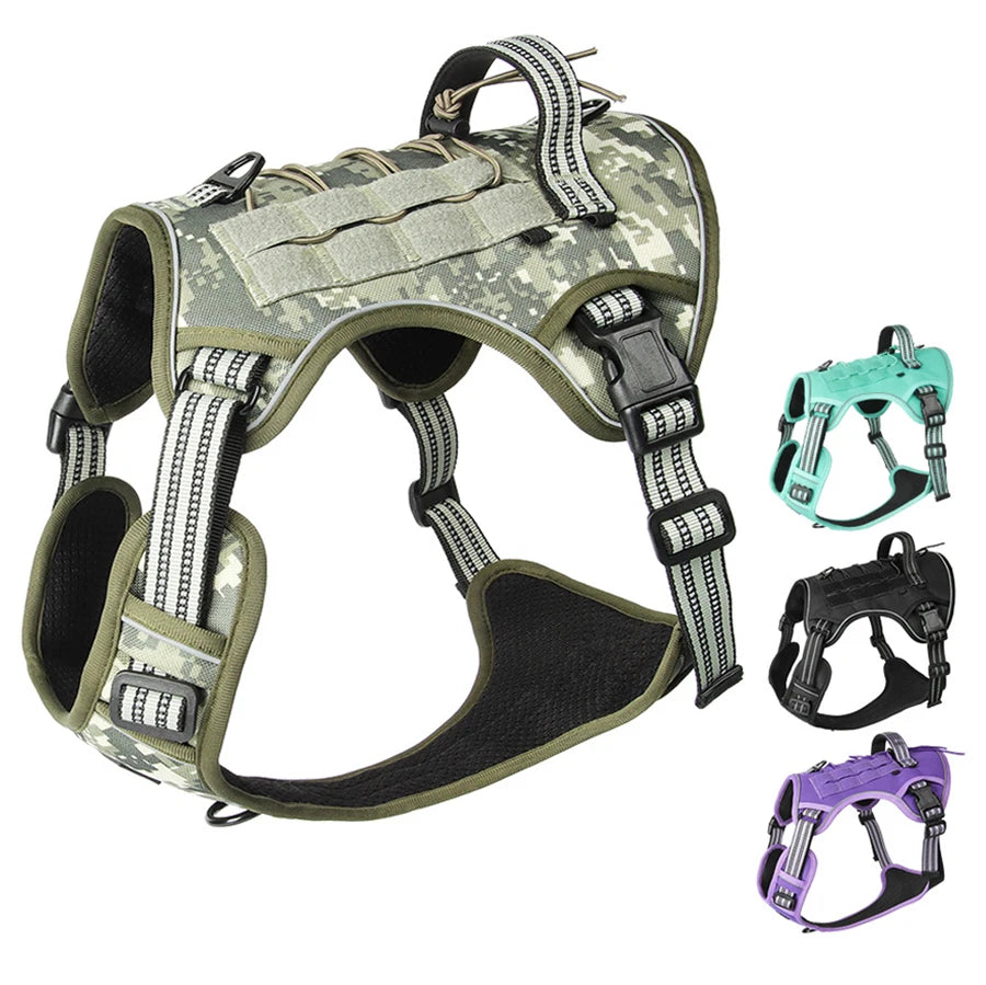 Reflective Dog Harness Tactical Training No Pull Medium Large Dog Vest Adjustable Safety Lead Military Running Pet Harnesses